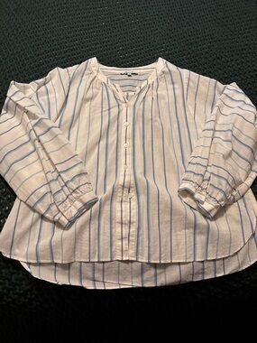 Madewell White and Blue Striped Button-Front Blouse